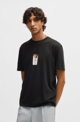 T-shirt en jersey de coton &agrave; imprim&eacute; paquet de cigarettes, Noir