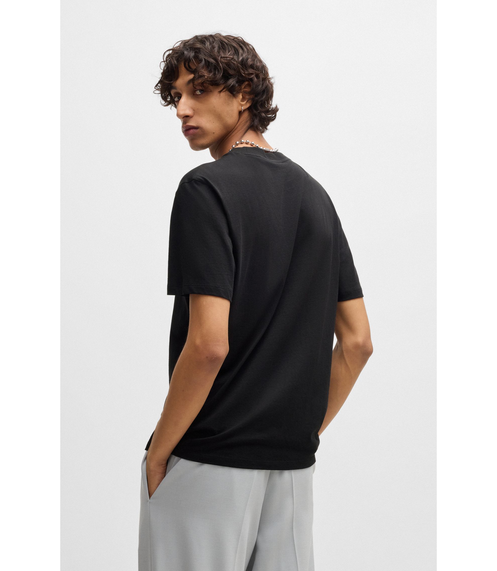 HUGO - Cotton-jersey T-shirt with cigarette-packet print - Black