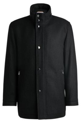 BOSS - Relaxed-fit coat in micro-patterned wool - Black