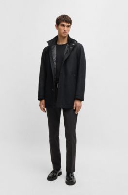 Relaxed-fit coat in micro-patterned wool, Black