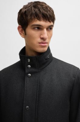 Relaxed-fit coat in micro-patterned wool, Black