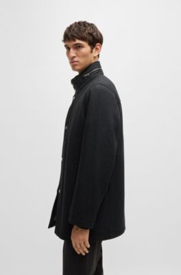 Relaxed-fit coat in micro-patterned wool, Black