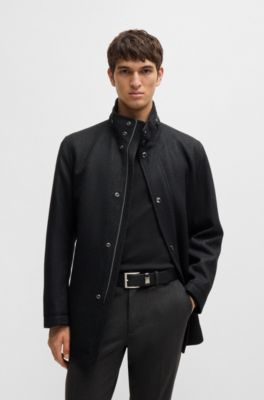 Relaxed-fit coat in micro-patterned wool, Black