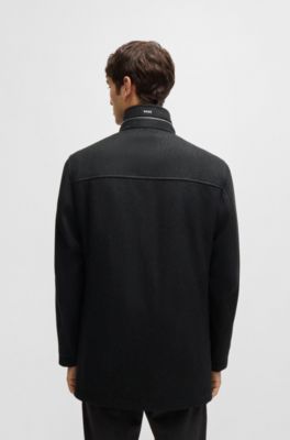 Relaxed-fit coat in micro-patterned wool, Black