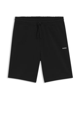 Shorts de felpa de algod&oacute;n con logo estampado, Negro