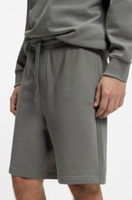 Short en molleton de coton avec logo imprim&eacute;, Gris sombre