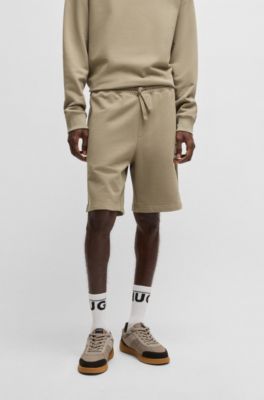 Shorts de felpa de algod&oacute;n con logo estampado, Marr&oacute;n