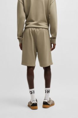 Shorts de felpa de algod&oacute;n con logo estampado, Marr&oacute;n