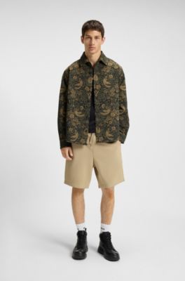 Shorts de felpa de algod&oacute;n con logo estampado, Beige