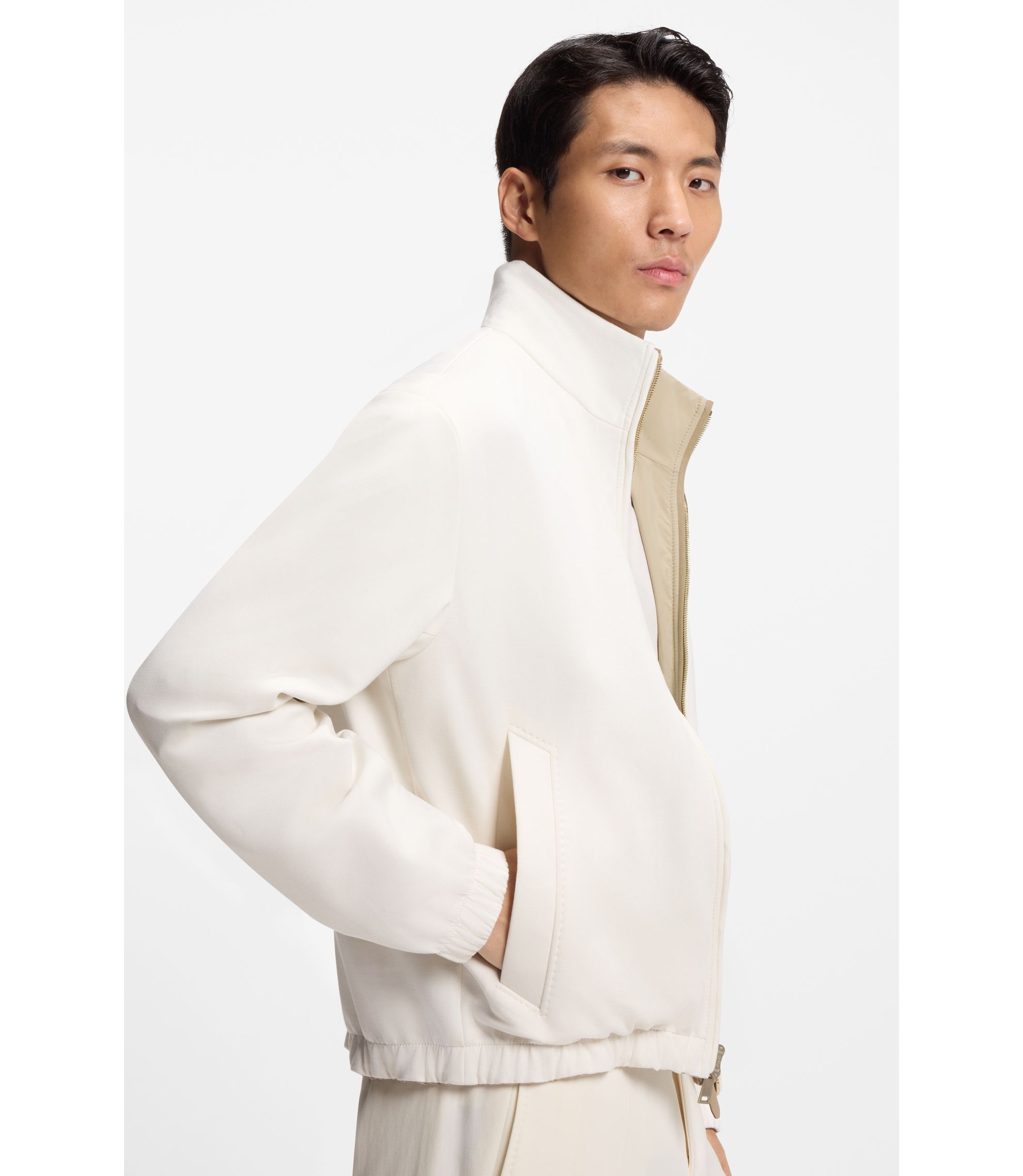 BOSS - Reversible jacket in peached fabric - Khaki