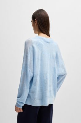 V-neck sweater in floral knitted jacquard, Light Blue