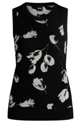 Hugo Boss Merino Wool Knitted Top With Tulip Jacquard In Patterned