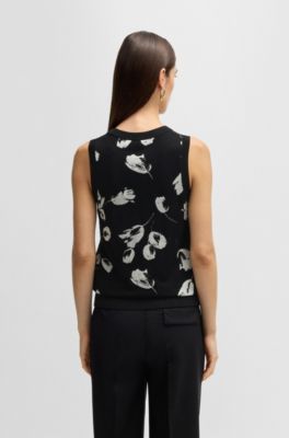 Top de punto con jacquard de tulipanes de mezcla de lana merina, Fantas&iacute;a