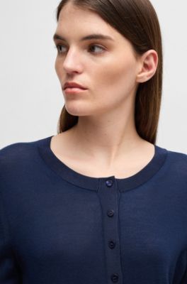 Henley-neck sweater in Merino wool, Dark Blue