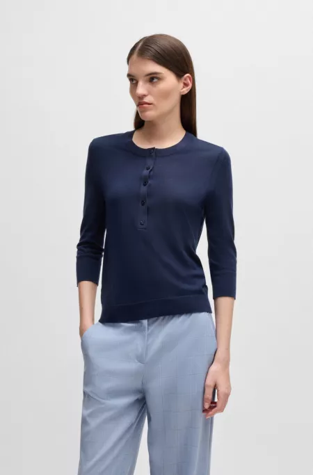 Henley-neck sweater in Merino wool