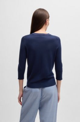 Henley-neck sweater in Merino wool, Dark Blue