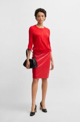 Henley-neck sweater in Merino wool, Red