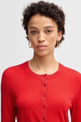 Henley-neck sweater in Merino wool, Red