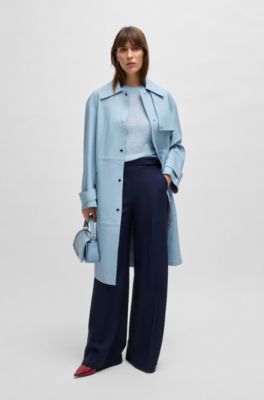 Cropped-sleeve knitted sweater in textured wool, Light Blue