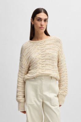 Pull en maille de coton m&eacute;lang&eacute; &agrave; la structure&nbsp;3D, Beige clair