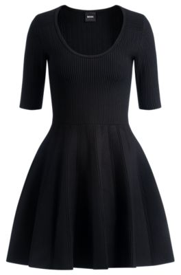 Knitted dress in ottoman-structured stretch fabric, Black