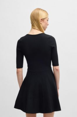 Knitted dress in ottoman-structured stretch fabric, Black