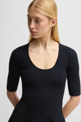 Knitted dress in ottoman-structured stretch fabric, Black