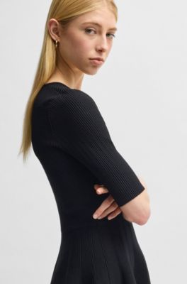Knitted dress in ottoman-structured stretch fabric, Black