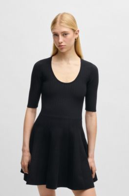 Knitted dress in ottoman-structured stretch fabric, Black