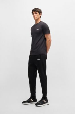 Pantalon Regular en gabardine stretch &agrave; logo, Noir
