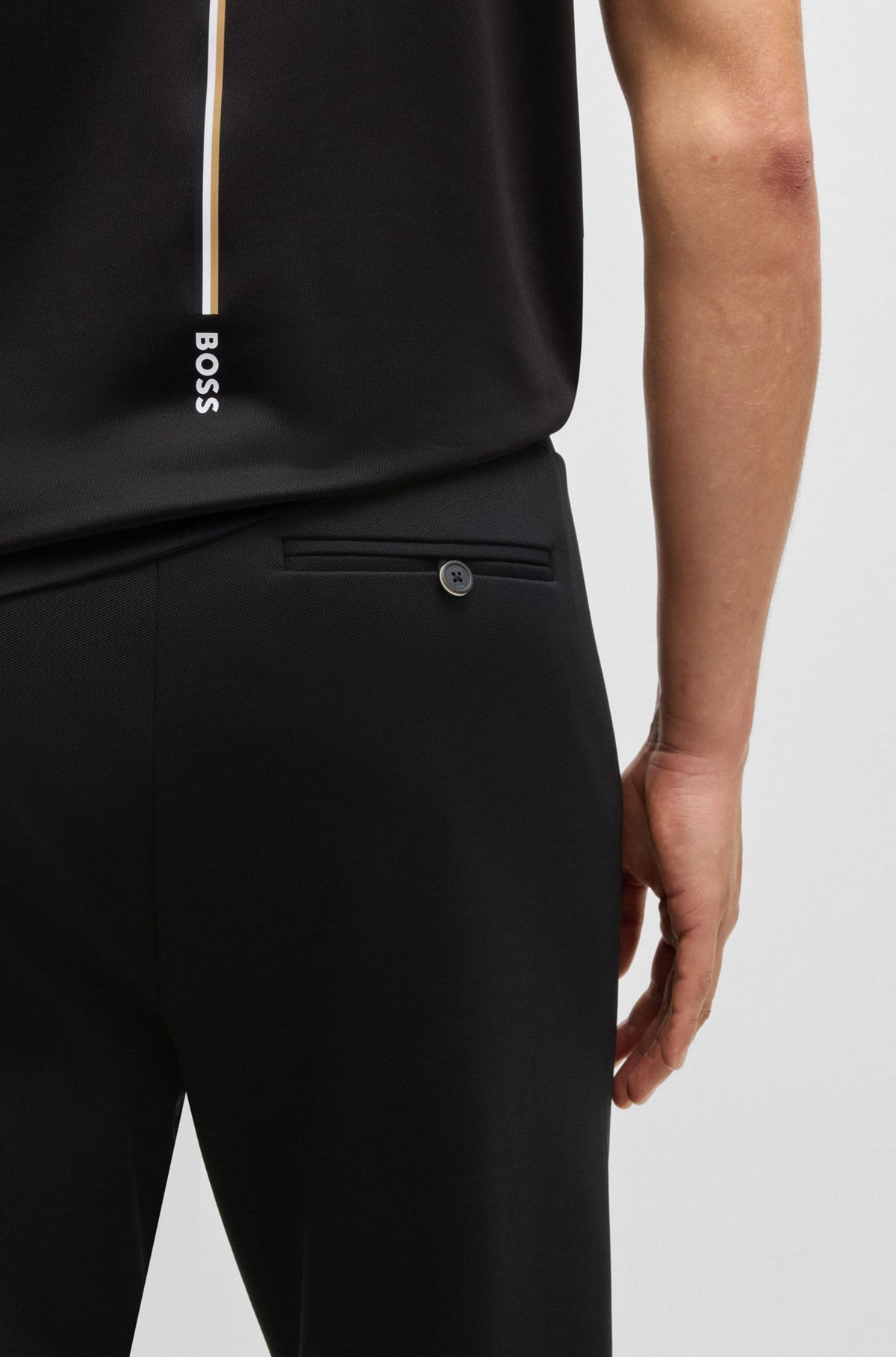 BOSS - Regular-fit trousers in stretch gabardine with logo BOSS - Regular-fit trousers in stretch gabardine with logo