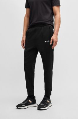  Pantalon Regular en gabardine stretch &agrave; logo, Noir