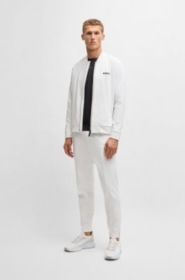 Regular-fit trousers in stretch gabardine with logo detail, White