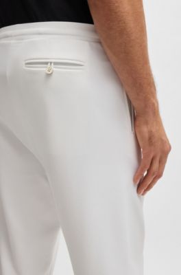 Regular-fit trousers in stretch gabardine with logo detail, White