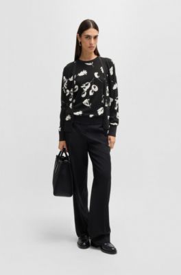 Merino wool-blend cardigan with tulip jacquard, Patterned