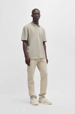 Polo de piqu&eacute; de algod&oacute;n con ilustraci&oacute;n de la selva en el cuello, Beige claro