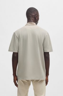 Polo de piqu&eacute; de algod&oacute;n con ilustraci&oacute;n de la selva en el cuello, Beige claro