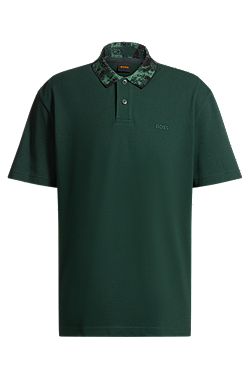 Polo de piqué de algodón con ilustración de la selva en el cuello