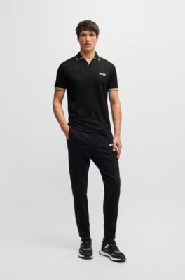 Active polo shirt with four-way stretch, Black