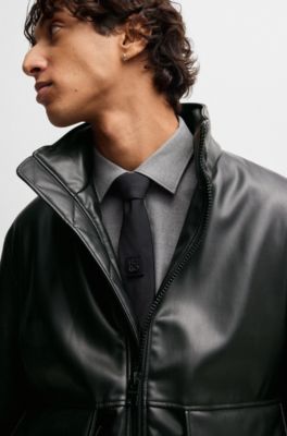 Veste en similicuir &agrave; logo revisit&eacute;, Noir