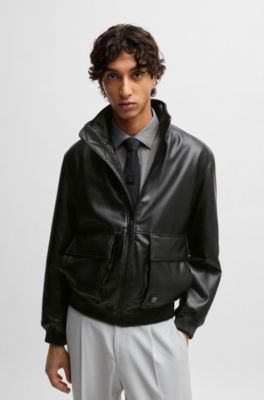 Veste en similicuir &agrave; logo revisit&eacute;, Noir