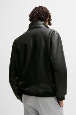 Veste en similicuir &agrave; logo revisit&eacute;, Noir