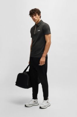 Paddy polo shirt in quick-dry ribbed fabric, Black