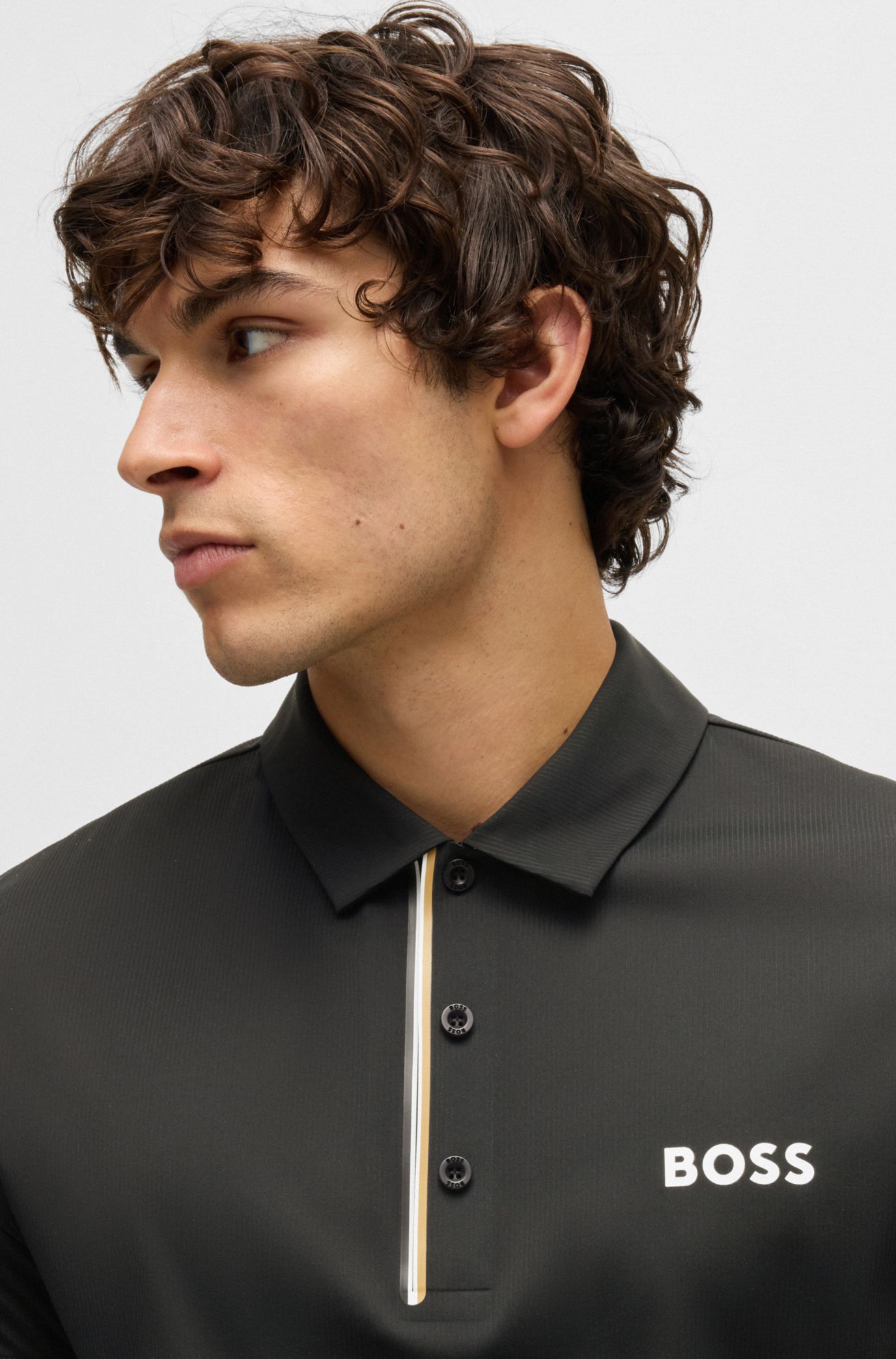 BOSS - Paddy polo shirt in quick-dry ribbed fabric - Black