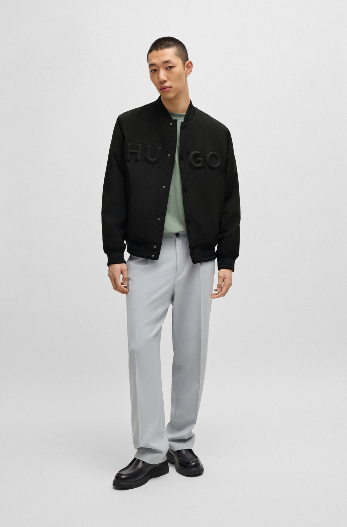 Water-repellent bomber jacket with rubberized logo, Black