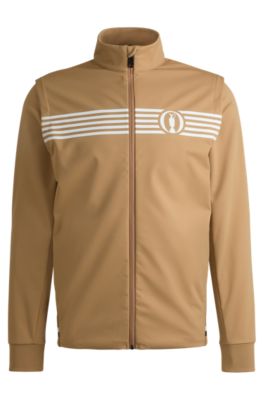 Hugo Boss The Open Regular-fit Zipped Sweatshirt With Special Artwork In Beige