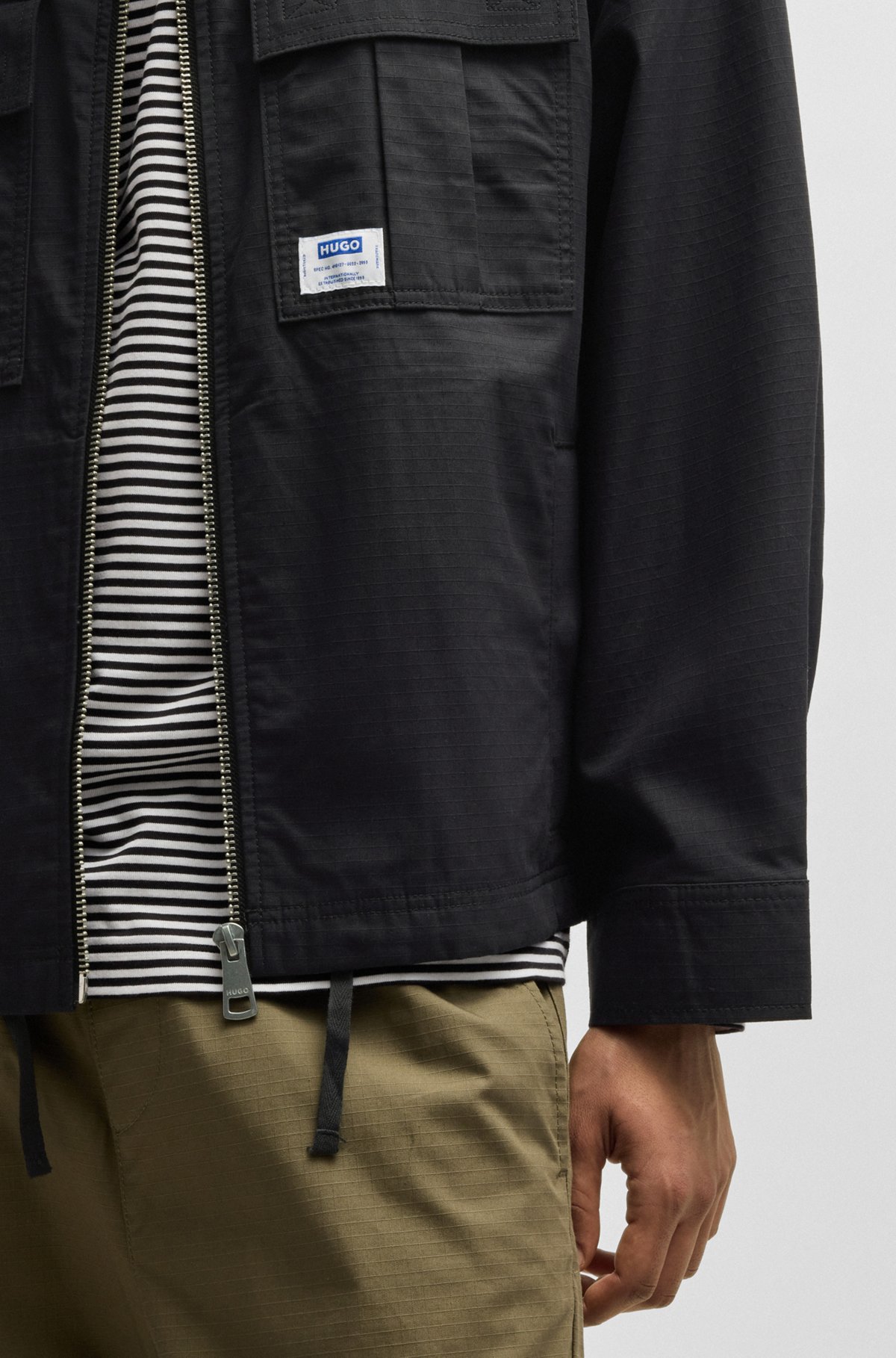 HUGO - Ripstop-cotton regular-fit jacket with logo label - Black HUGO - Ripstop-cotton regular-fit jacket with logo label - Black
