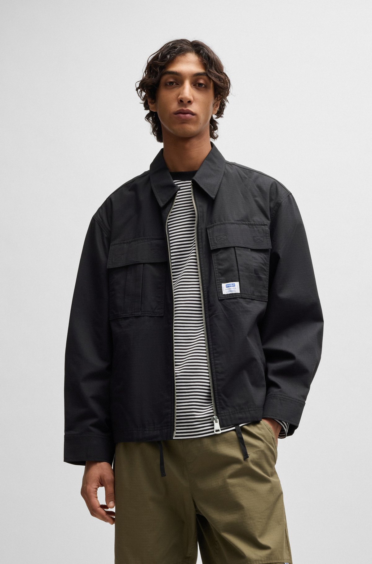 HUGO - Ripstop-cotton regular-fit jacket with logo label - Black HUGO - Ripstop-cotton regular-fit jacket with logo label - Black