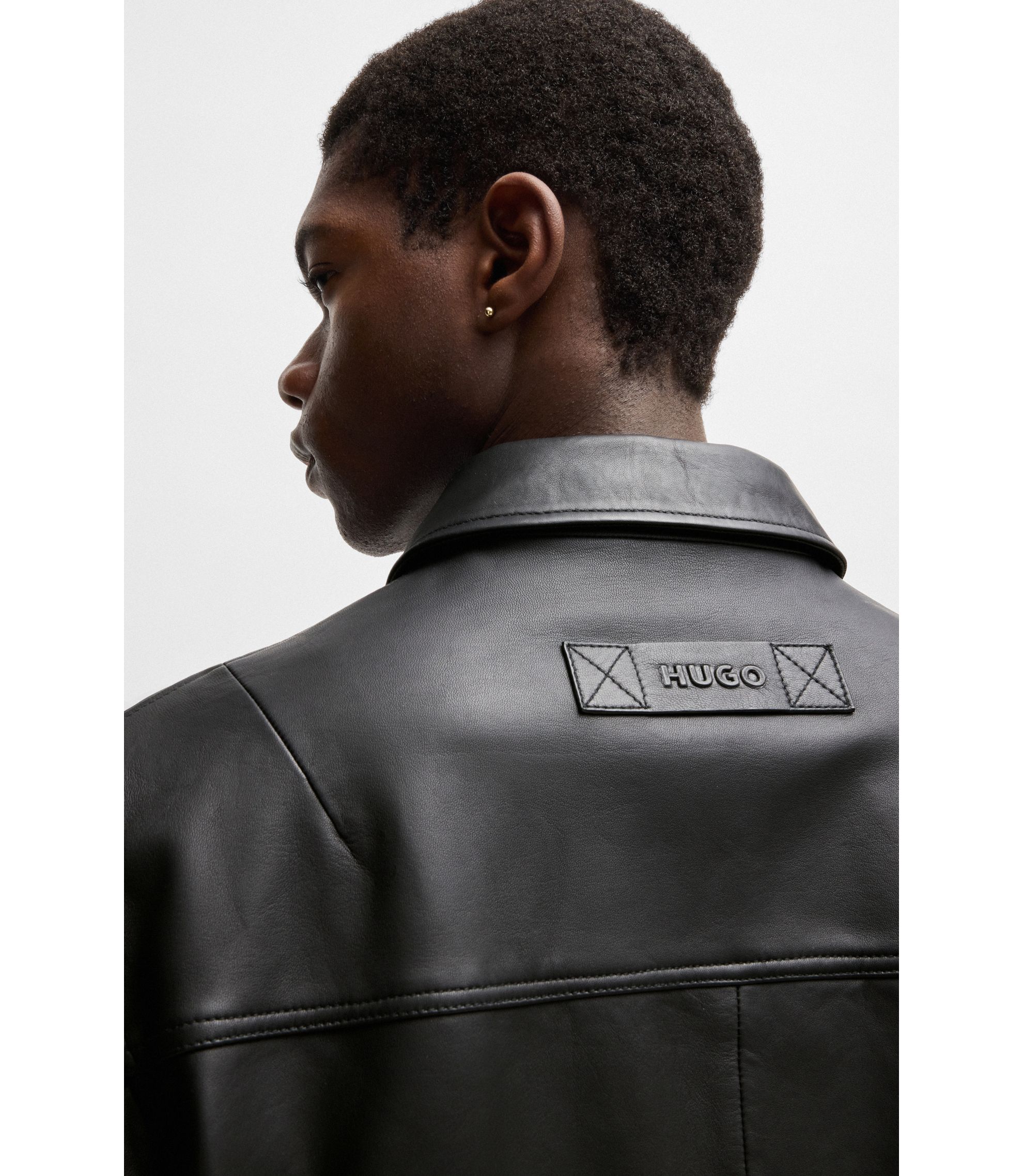 HUGO - Zip-up leather jacket with chest pocket - Black