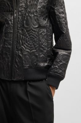Leather jacket with spiderweb and bandanna pattern, Black